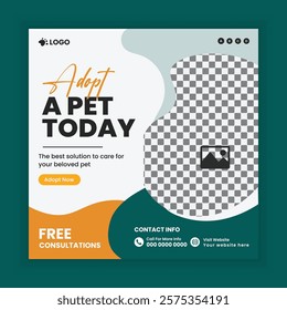 Pet store, Adoption, Food, and Healthcare Service Social Media Post Design or Pet Business Web banner and online Post Square Banner Template