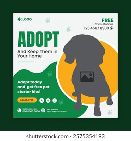 Pet store, Adoption, Food, and Healthcare Service Social Media Post Design or Pet Business Web banner and online Post Square Banner Template