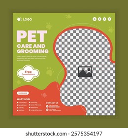 Pet store, Adoption, Food, and Healthcare Service Social Media Post Design or Pet Business Web banner and online Post Square Banner Template