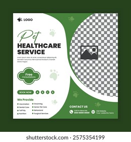 Pet store, Adoption, Food, and Healthcare Service Social Media Post Design or Pet Business Web banner and online Post Square Banner Template