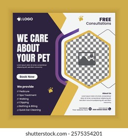 Pet store, Adoption, Food, and Healthcare Service Social Media Post Design or Pet Business Web banner and online Post Square Banner Template