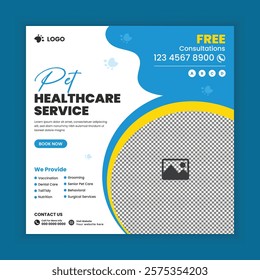 Pet store, Adoption, Food, and Healthcare Service Social Media Post Design or Pet Business Web banner and online Post Square Banner Template