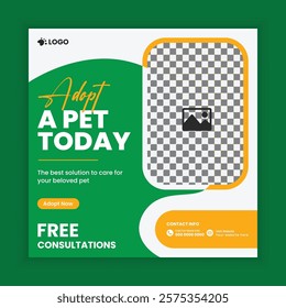 Pet store, Adoption, Food, and Healthcare Service Social Media Post Design or Pet Business Web banner and online Post Square Banner Template