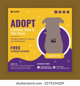 Pet store, Adoption, Food, and Healthcare Service Social Media Post Design or Pet Business Web banner and online Post Square Banner Template