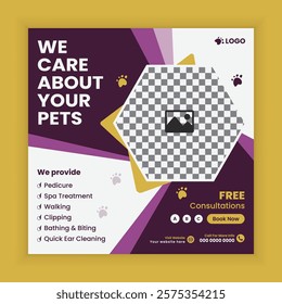 Pet store, Adoption, Food, and Healthcare Service Social Media Post Design or Pet Business Web banner and online Post Square Banner Template