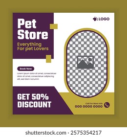 Pet store, Adoption, Food, and Healthcare Service Social Media Post Design or Pet Business Web banner and online Post Square Banner Template