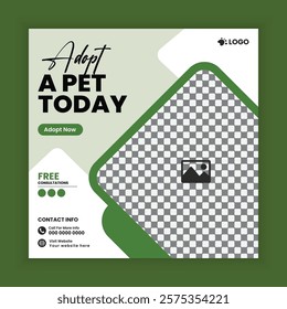 Pet store, Adoption, Food, and Healthcare Service Social Media Post Design or Pet Business Web banner and online Post Square Banner Template