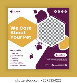 Pet store, Adoption, Food, and Healthcare Service Social Media Post Design or Pet Business Web banner and online Post Square Banner Template