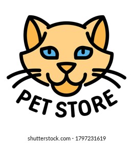 Pet store cat head logo. Outline pet store cat head vector logo for web design isolated on white background