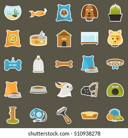 Pet store color icons set. Flat design. Pet shop theme