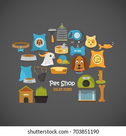 Pet store color icons set for web and mobile design