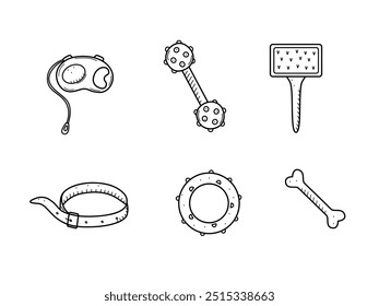 Doodle de tienda de mascotas, un conjunto de iconos de mercancías para la tienda de animales. Ilustración vectorial.
