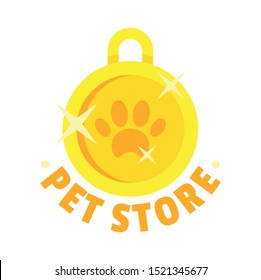 Pet store gold medal logo. Flat illustration of pet store gold medal vector logo for web design