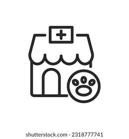 Pet Store Hospital Icon. Vector Outline Editable Sign of Veterinary Services and Animal Healthcare, Perfect for Pet Stores and Veterinary Clinics