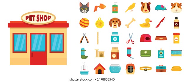 Pet store icon set. Flat set of pet store vector icons for web design