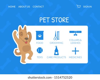 Pet Store Landing Page, Animal Products Website Homepage or Mobile App Template Vector Illustration