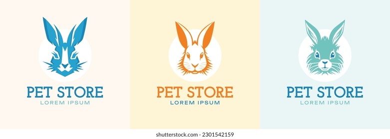 Conjunto de logotipos de la tienda de mascotas. Ilustración de diseño de vectores Bunny Premium.