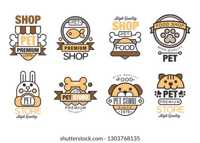 Pet store logo set, premium shop since 1976 vector Illustrations