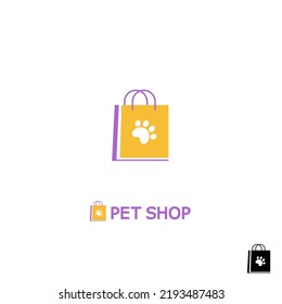 Pet store logotype. Zoo store logo. Goods for animals symbol. Paw print logo