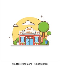 Pet Store And Shop For Animal Care Building. the facade of shop icon in flat style design illustration