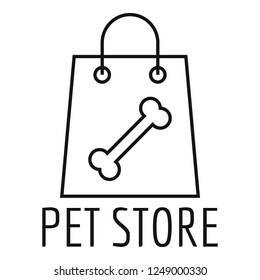 Pet store shop bag logo. Outline pet store shop bag vector logo for web design isolated on white background