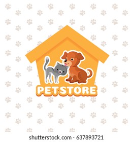 Pet store vector background with happy pets animals