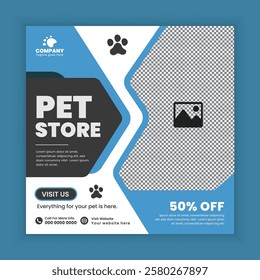 Pet store and wellness grooming Social Media Post design Or pet business web, online post Square banner template