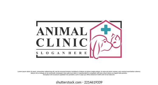 Pet style icon logo design with creative concept and business card Premium Vector