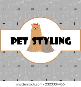Pet styling banner template with logo badge and outline pattern in square form.