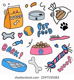 Pet supplies, vector cartoon set