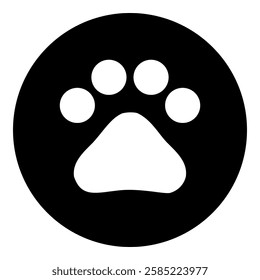 A pet symbol in the center. Isolated white symbol in black circle. Vector illustration on white background