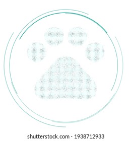The pet symbol filled with teal dots. Pointillism style. Vector illustration on white background