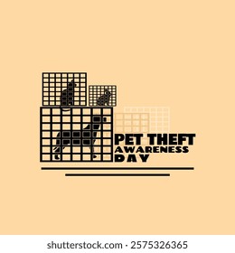 Pet Theft Awareness Day to celebrate on February 14th. Illustration of a pet in a cage that has just been stolen. Animal event banner.