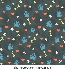 pet theme background vector pattern with dogs paw prints