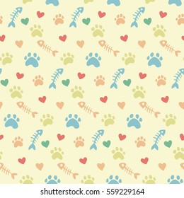 pet theme background vector pattern with cats paw prints