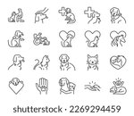 Pet therapy icon set. It included icons such as animal assisted, mental, health, medical, rescue dog, clinic, and more.