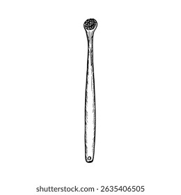 Pet toothbrush sketch drawing. Animal oral care, veterinary, oral hygiene tools. Minimalist doodle hand drawn outline illustration