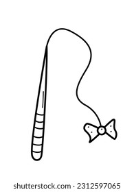 A pet toy for a cat or dog. Fishing rod with a bow. Vector doodle illustration of isolate on white.