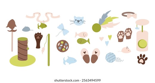 Pet toys clipart, vector set, pet supplies