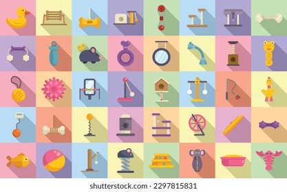 Pet toys icons set flat vector. Cat animal. Friend house