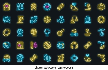 Pet toys icons set outline vector. Cat dog. Animal friend vector neon
