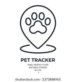 Pet tracker and store map pin editable stroke outline icon isolated on white background flat vector illustration. Pixel perfect. 64 x 64.