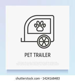 Pet trailer for bicycle thin line icon. Modern vector illustration.
