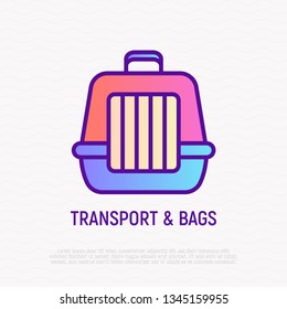 Pet transport bag thin line icon. Modern vector illustration of carrying equipment for cat or dog.