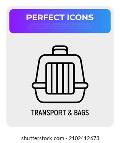 Pet transport bag thin line icon. Modern vector illustration of carrying equipment for cat or dog.