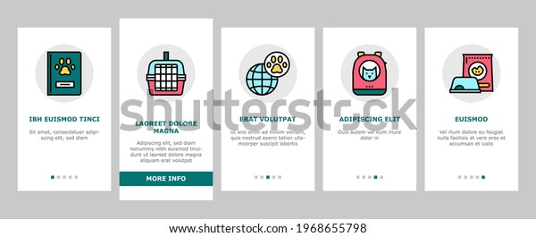 Pet Travel Equipment\
Onboarding Mobile App Page Screen Vector. Pet Transportation Cage\
And Bag, Leash And Muzzle For Walking, Food Bowl And Drinker\
Illustrations