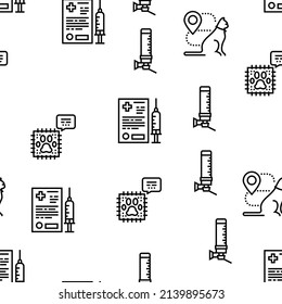 Pet Travel Equipment Vector Seamless Pattern Thin Line Illustration