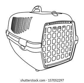 Pet travel plastic cage vector, isolated on white background.