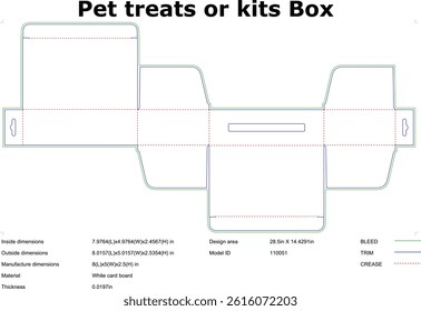 Pet treat box die cut template packaging design vector layout technical drawing