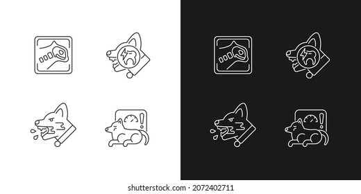 Pet treatment linear icons set for dark and light mode. Domestic animals illness. Common and dangerous diseases. Customizable thin line symbols. Isolated vector outline illustrations. Editable stroke